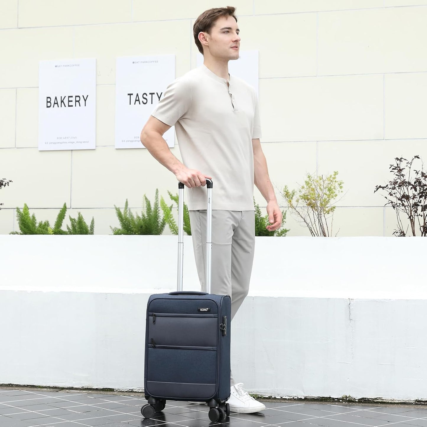 Kono 20 Inch Softside Carry On Luggage Airline Approved 20 Inch Spinner Wheels Lightweight Waterproof Suitcase with TSA Lock for Business Travel (Small, Navy Blue)