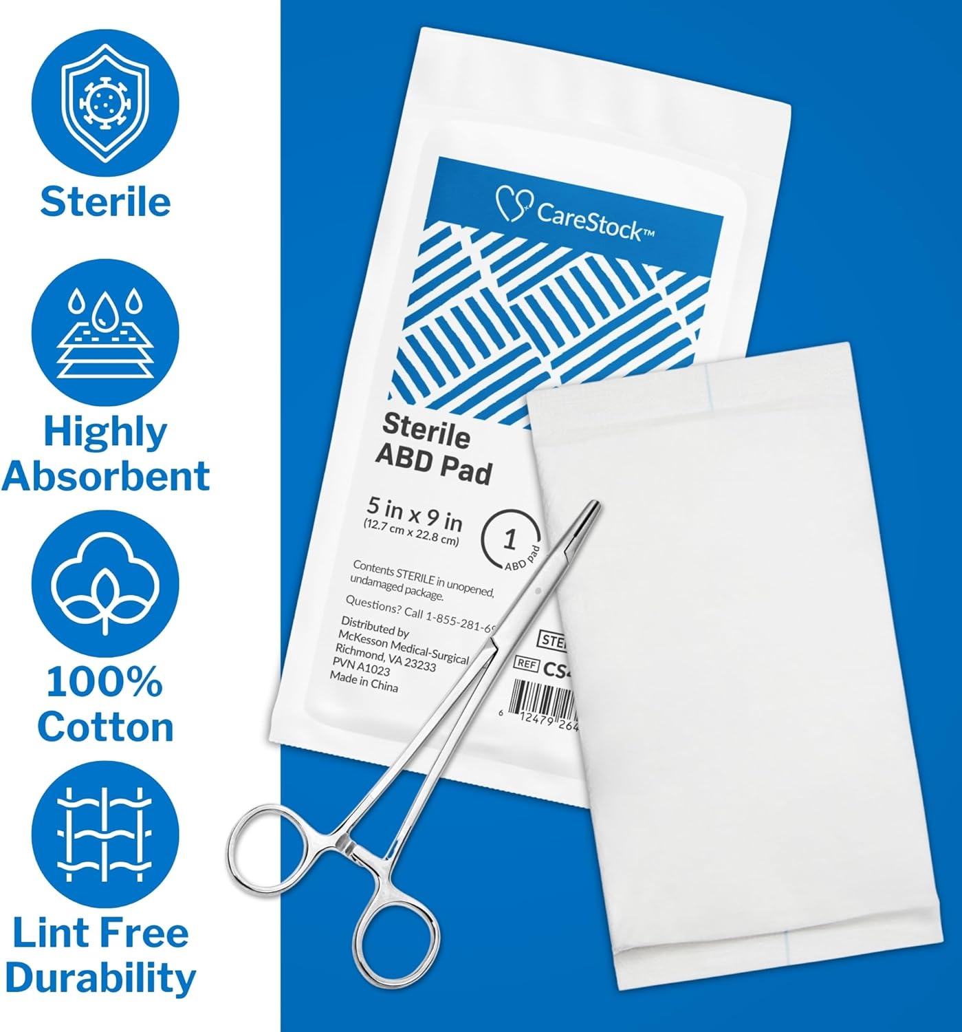 CareStock Abdominal Pads 5x9 in [40-Pack] Sterile ABD Pads, Extra Absorbent, Individually Wrapped, Wound Care First Aid, 20 Count, Pack of 2