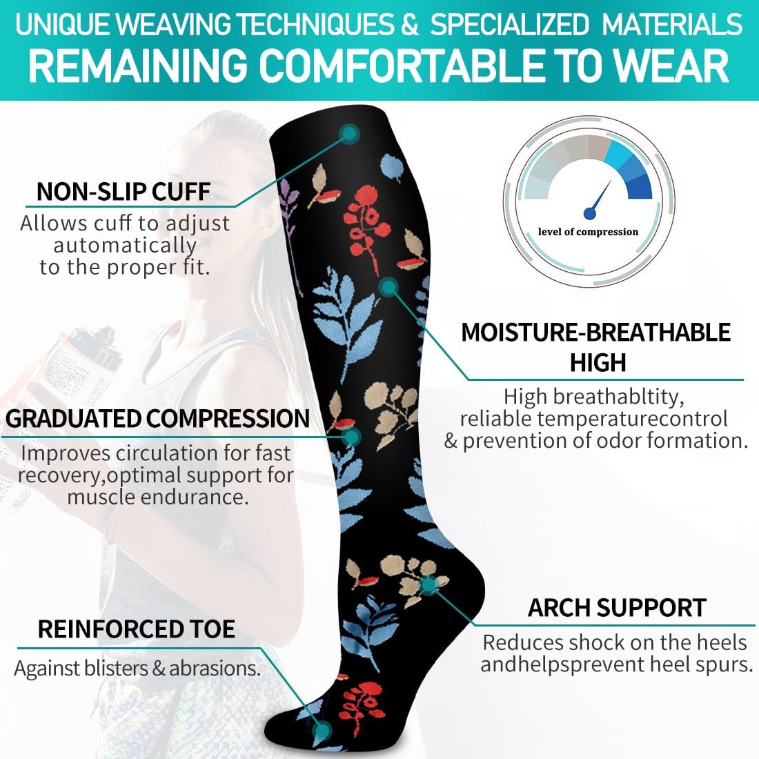 Copper Compression Socks for Women and Men(6 Pairs)-Best Support for Running, Athletic, Nursing, Travel