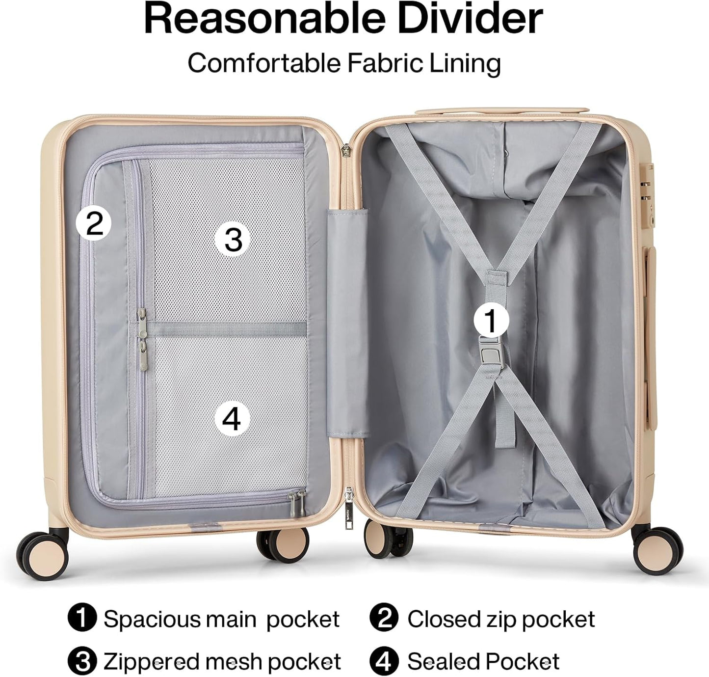 Hanke 3 Piece Luggage Sets with Spinner Wheels, Carry On Luggage Lightweight PC Hard Shell Suitcases TSA Luggage Checked Bag 20/24/28 Inch Luggage(Cuba Sand)