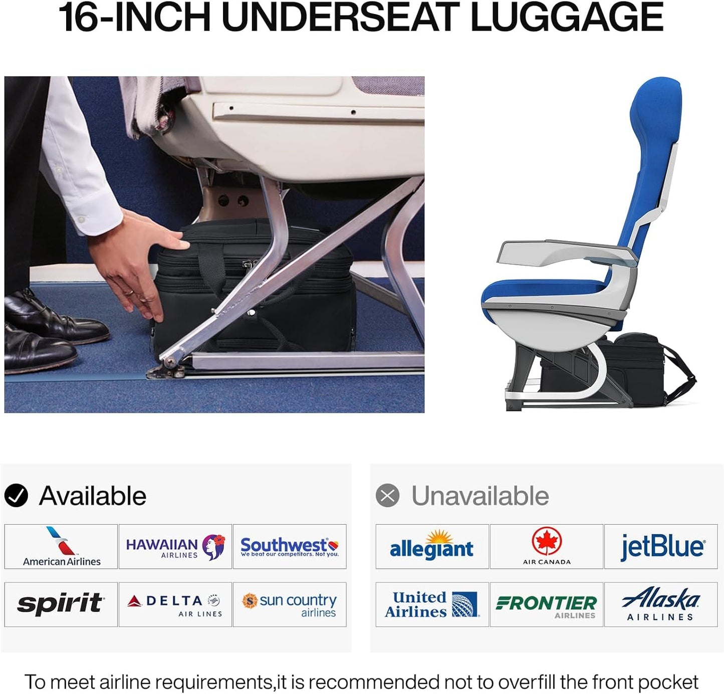 Hanke Softside Underseat Carry On Luggage with Wheels,Travel Luggage Rolling Bag Small Suitcase，Black, Underseater 16-Inch