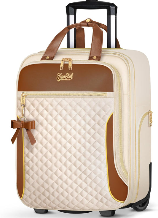 Underseat Carry On Luggage with Wheels, Airline Approved Personal Item Suitcase with Multiple Compartments, Lightweight Softside Under Seat Carry-on Suitcases for Women Travel Business, Beige