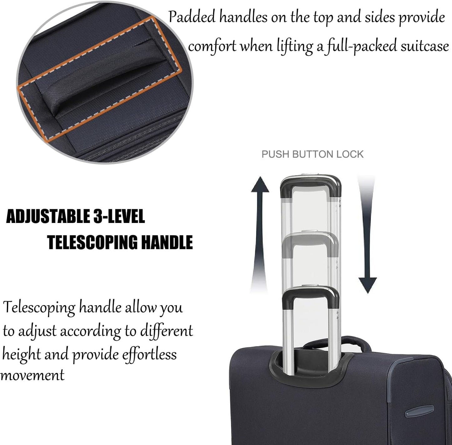 Softside Luggage Sets, Extra Large Expandable Suitcase Sets With Spinner Wheels and Combination Lock Red Luggage For Long Time Overseas Journey (Navy Blue) 22inch, 26inch, 30inch