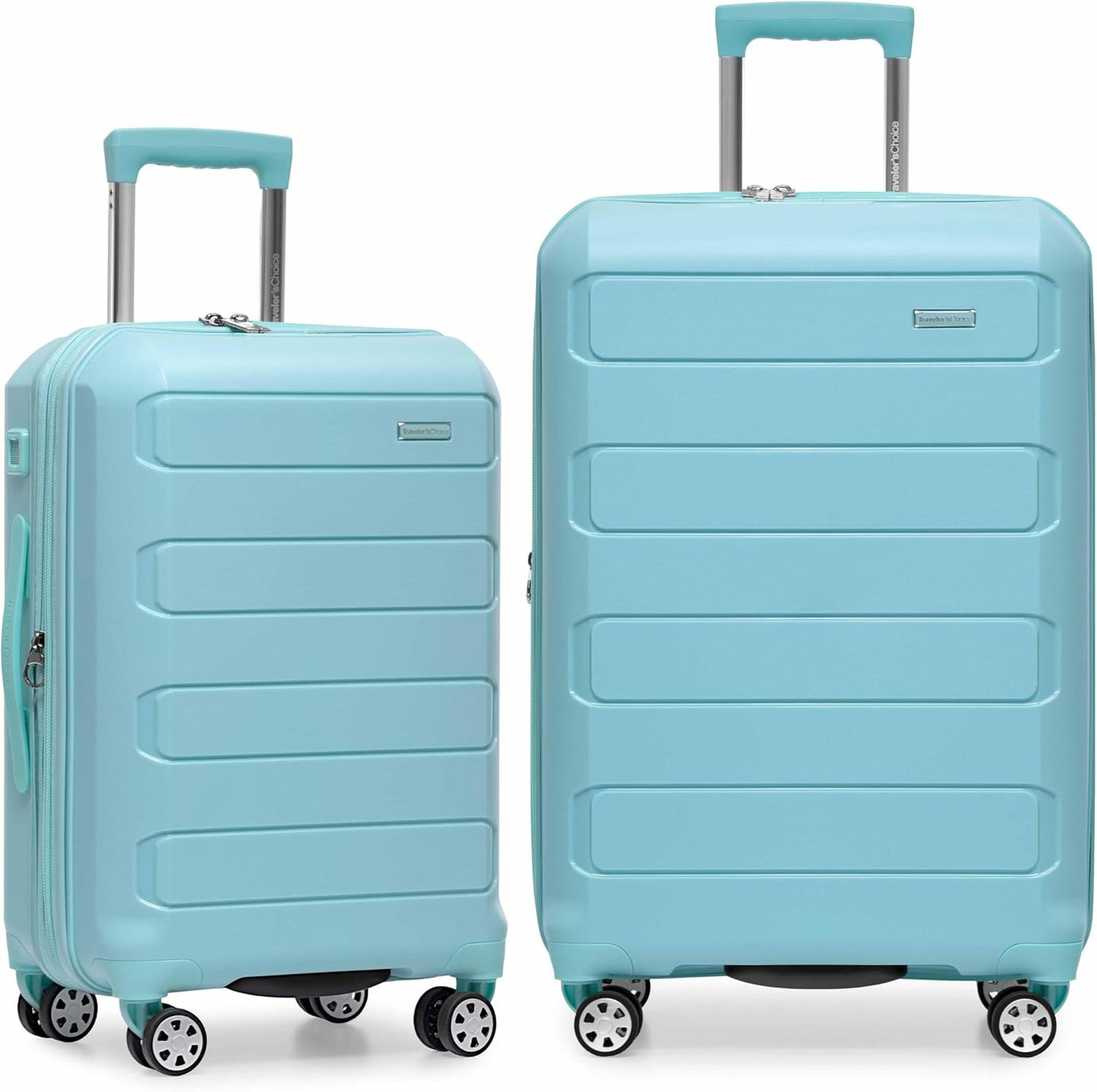 Traveler's Choice Pagosa Indestructible Hardshell Expandable Spinner Luggage, Baby Blue, 2-Piece Set (22/26)