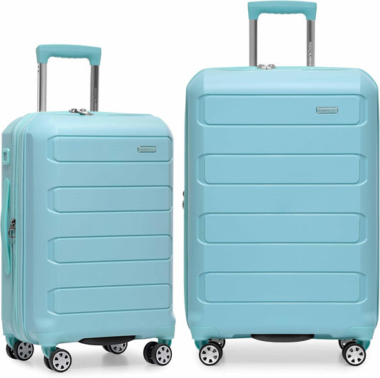Traveler's Choice Pagosa Indestructible Hardshell Expandable Spinner Luggage, Baby Blue, 2-Piece Set (22/26)