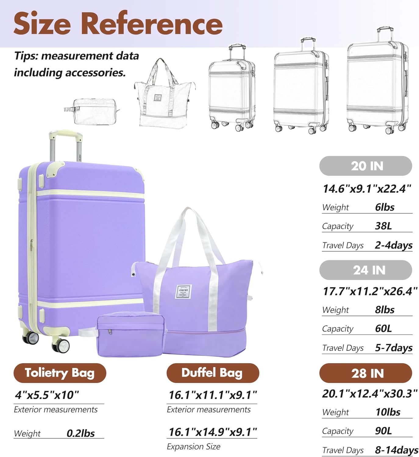 Merax Suitcase Set 28 inches Expandable Luggage with TSA Lock Spinner Wheels Hardshell Lightweight Vintage Luggage with Travel Bag,Purple