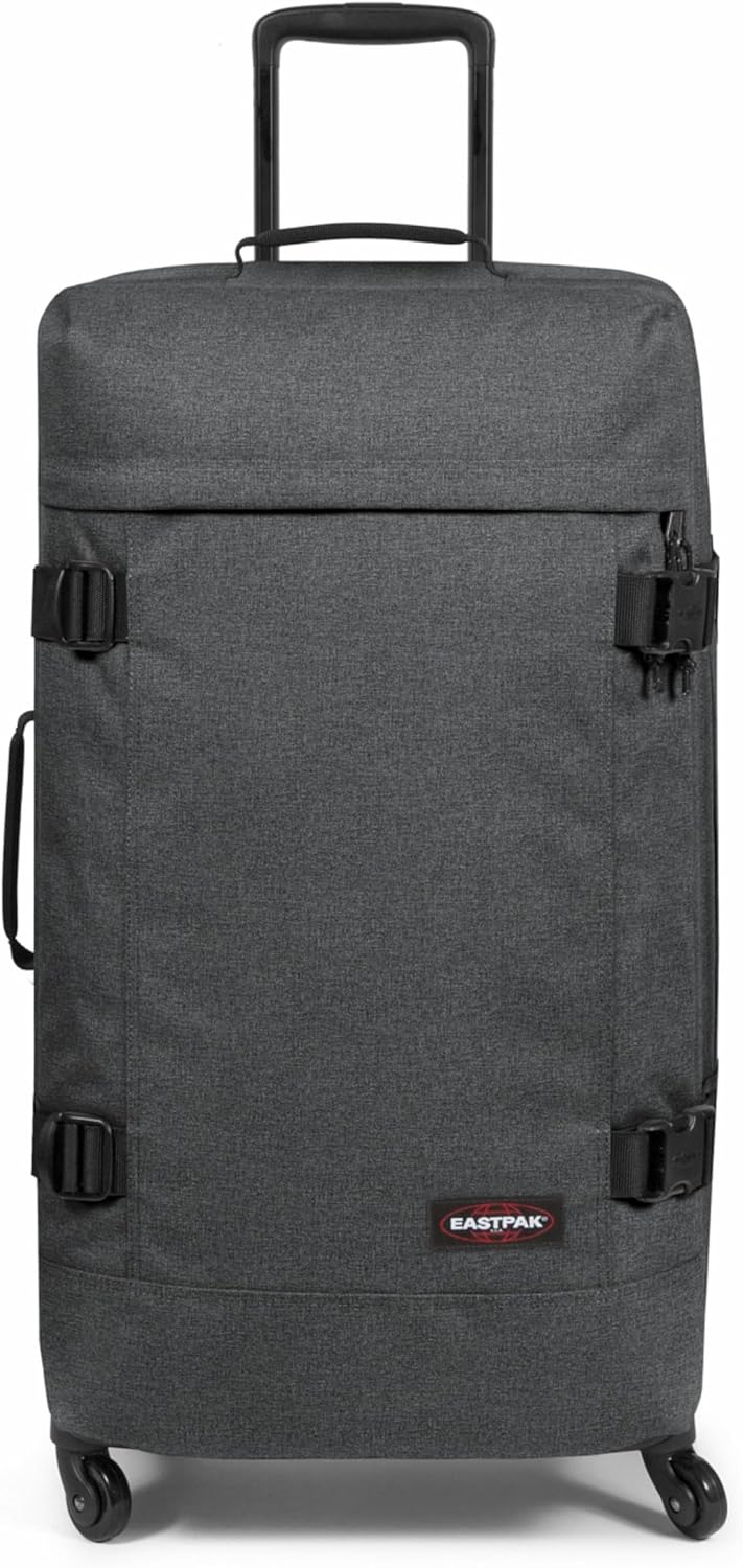 EASTPAK Trans4 L – 80L Large Wheeled Luggage with Dual Compartments, TSA Lock, 360° Spinner Wheels, and Diamond-Embossed Handle, Black Denim