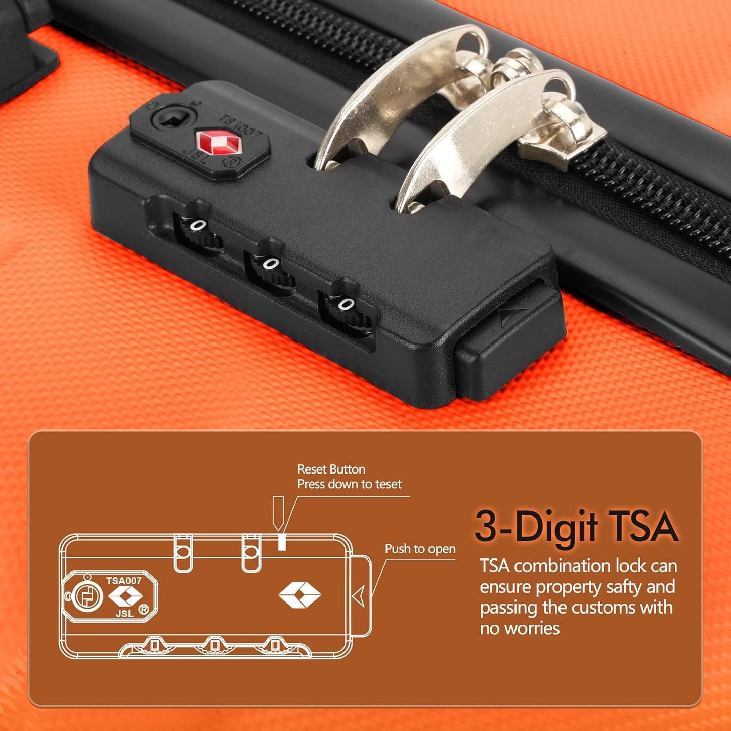 AnyZip Luggage PC ABS Hardside Lightweight Suitcase with 4 Universal Wheels TSA Lock Checked-Medium 24 Inch Orange