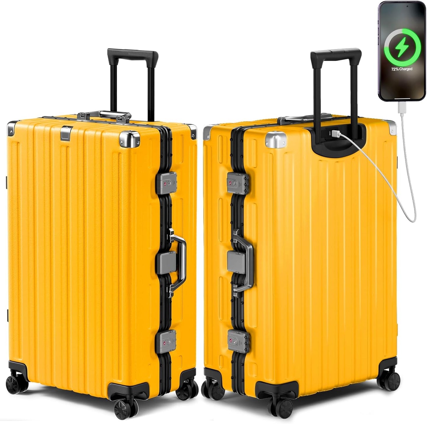 Krute Large Luggage 28 inch Zipperles Suitcase With Spinner Wheels USB Charger Hardside PC Aluminum Frame Luggages Checked Suitcases with TSA Lock (1 Piece)