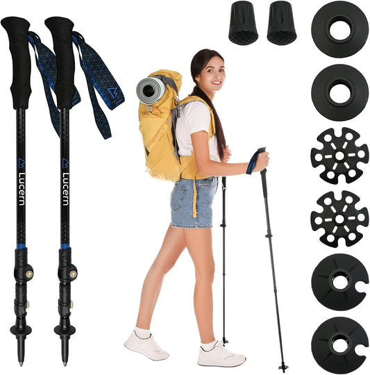 Lucern 5.7 oz Extreme Ultra Lightweight Anti-Shock Carbon Trekking Poles - Incredibly Durable, Supremely Comfortable, Optimally Safe, Fit Carry-on Luggage. Ideal for Backpacking, Long Hiking.