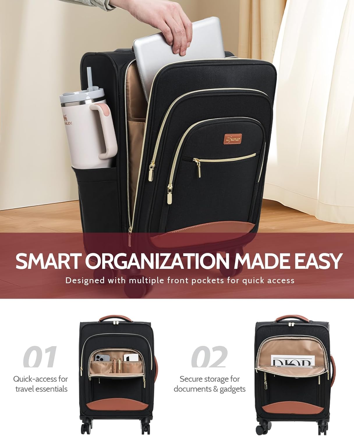 Carry On Luggage 22x14x9 Airline Approved, 20 Inch Softside Suitcase with 360° Spinner Wheels & TSA Lock, Ultra-Lightweight Water-Resistant Large Capacity Luggage for Women & Men