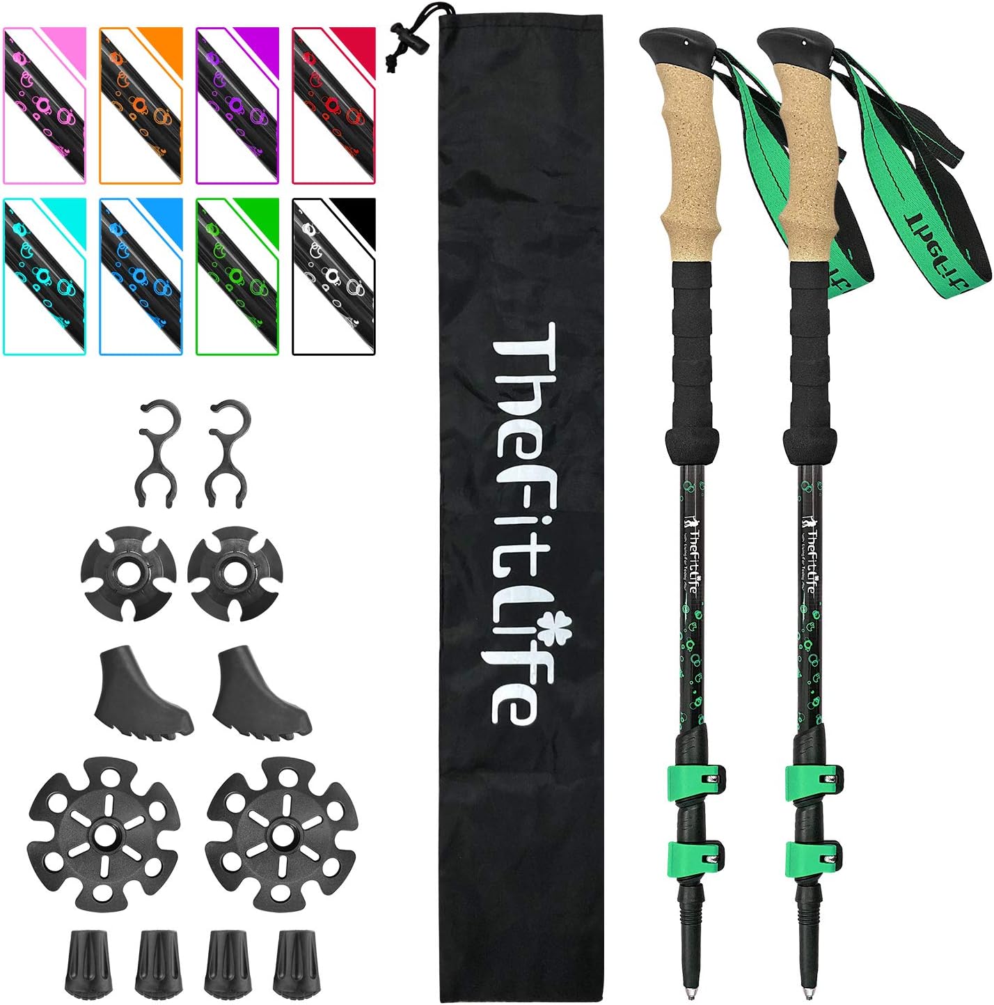 TheFitLife Carbon Fiber Trekking Poles – Collapsible and Telescopic Walking Sticks with Natural Cork Handle and Extended EVA Grips, Ultralight Nordic Hiking Poles for Backpacking Camping