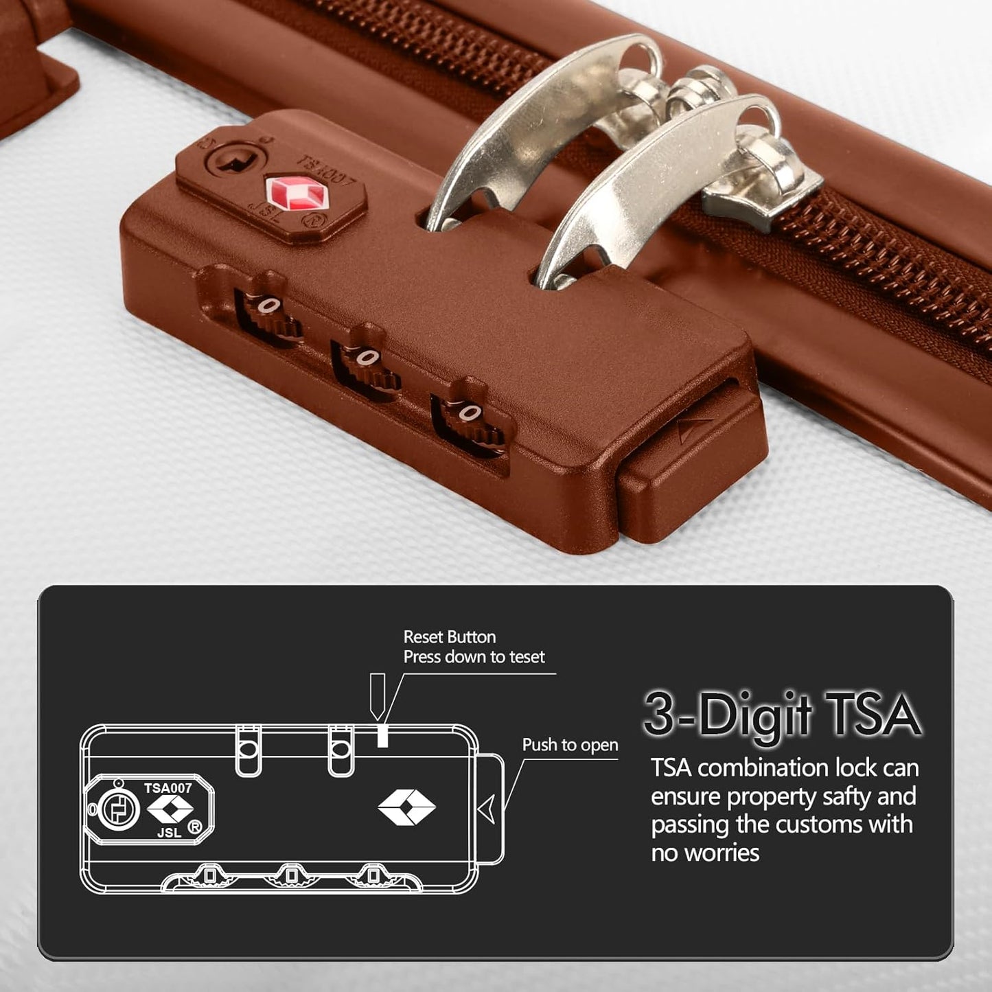 AnyZip Luggage PC ABS Hardside Lightweight Suitcase with 4 Universal Wheels TSA Lock Checked-Large 28 Inch White Brown