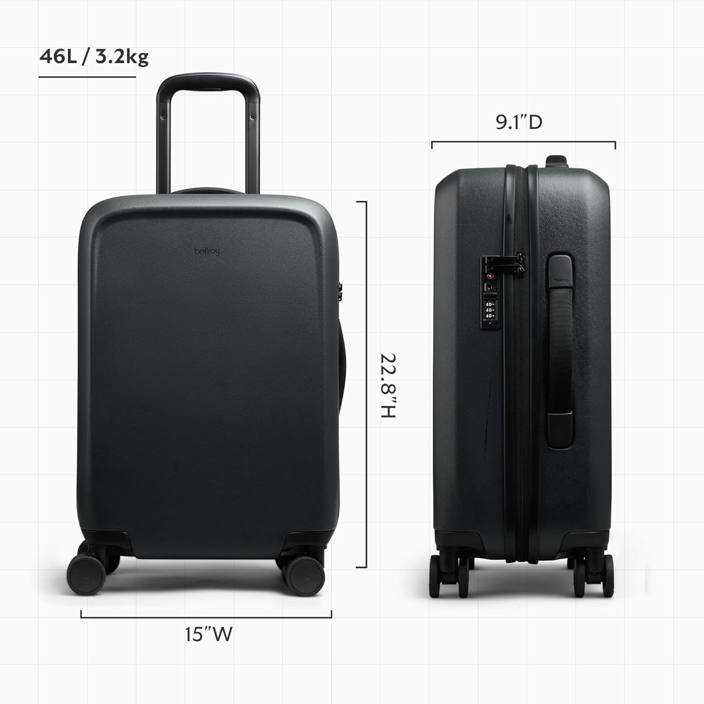 Bellroy Transit Carry-On Plus (46L carry-on luggage, with hard shell and removable packing cells) - Black