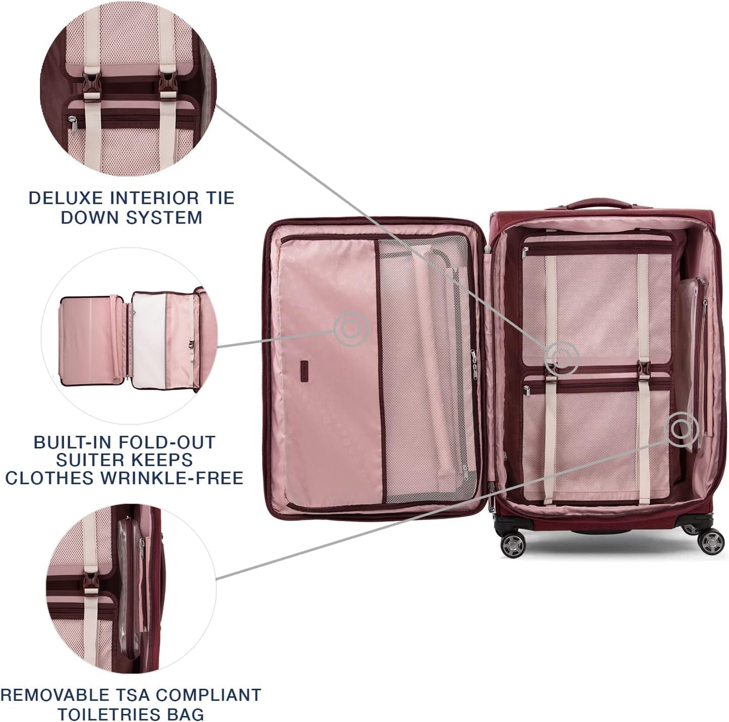 Travelpro Platinum Elite Softside Expandable Checked Luggage, 8 Wheel Spinner Large Suitcase, TSA Lock, Men and Women, Bordeaux Red, Checked Large 29-Inch