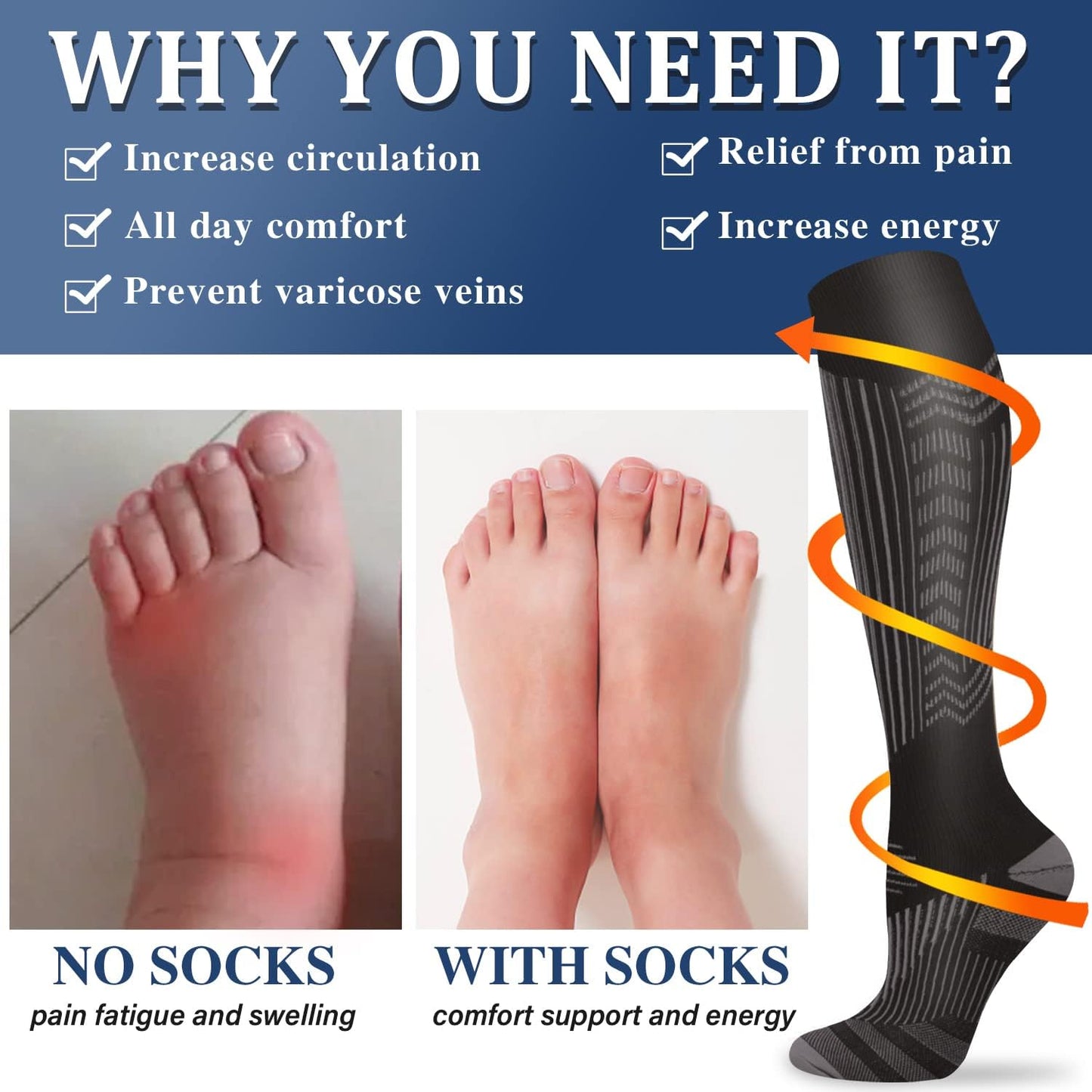 Compression Socks for Women and Men Circulation (3 Pairs) is Best Support for Running Athletic Cycling Hiking
