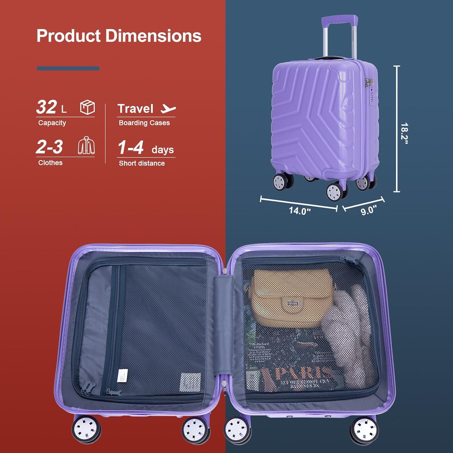 Travelhouse 16 Inch Carry On Luggage Airline Approved,Hardshell Small Carry Suitcases with 360° Spinner Wheels, Rolling Suitcase with TSA Approved