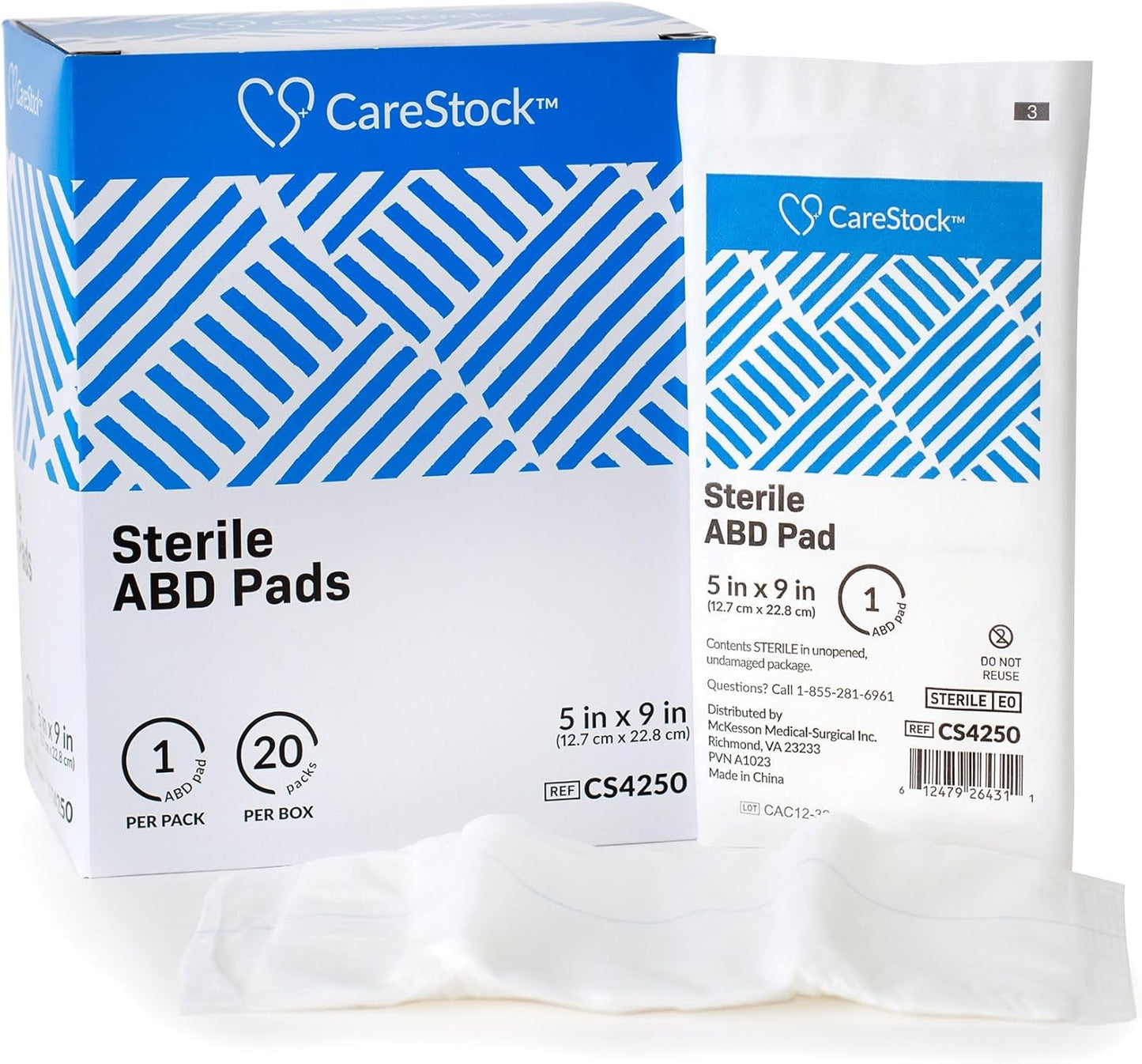 CareStock Abdominal Pads 5x9 in [20-Pack] Sterile ABD Pads, Extra Absorbent, Individually Wrapped, Wound Care First Aid