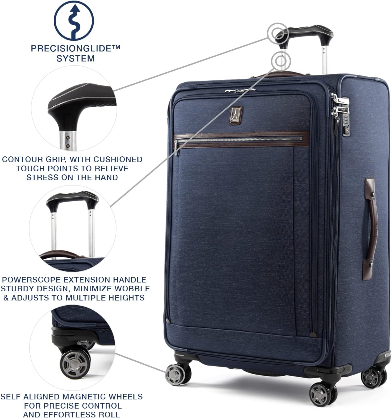 Travelpro Platinum Elite Softside Expandable Checked Luggage, 8 Wheel Spinner Large Suitcase, TSA Lock, Men and Women, True Navy Blue, Checked Large 29-Inch