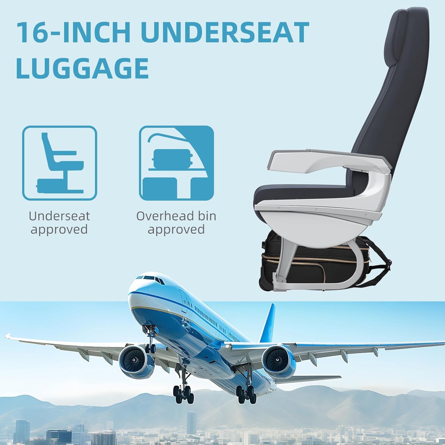 LARVENDER Underseat Carry On Luggage with Wheels Softside 16-inch Underseater Luggage Lightweight Overnight Suitcase for Men Women, Black, 3 Piece (16/BP/TB)