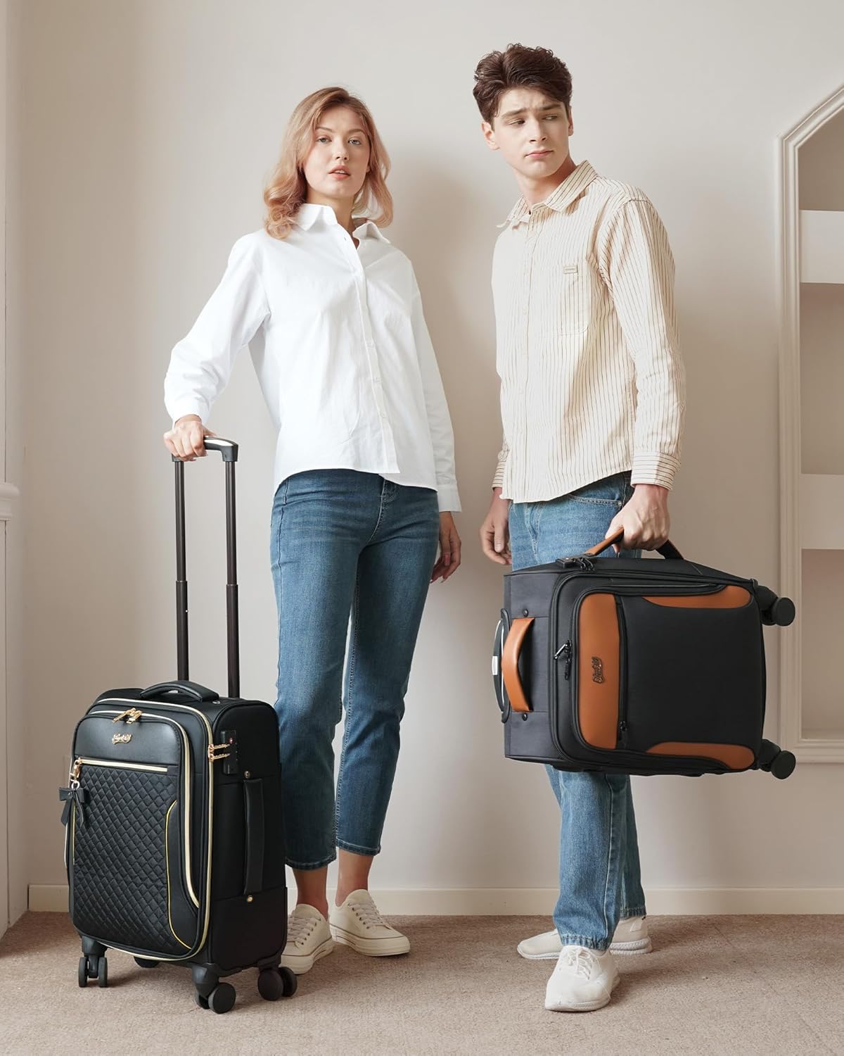 Carry On Luggage 22x14x9 Airline Approved, 20 Inch Softside Suitcase with 4 Pcs, Lightweight Luggage for Women Men with TSA Lock and 4 Spinner Wheels, Soft Side Carry-on Suitcases for Travel