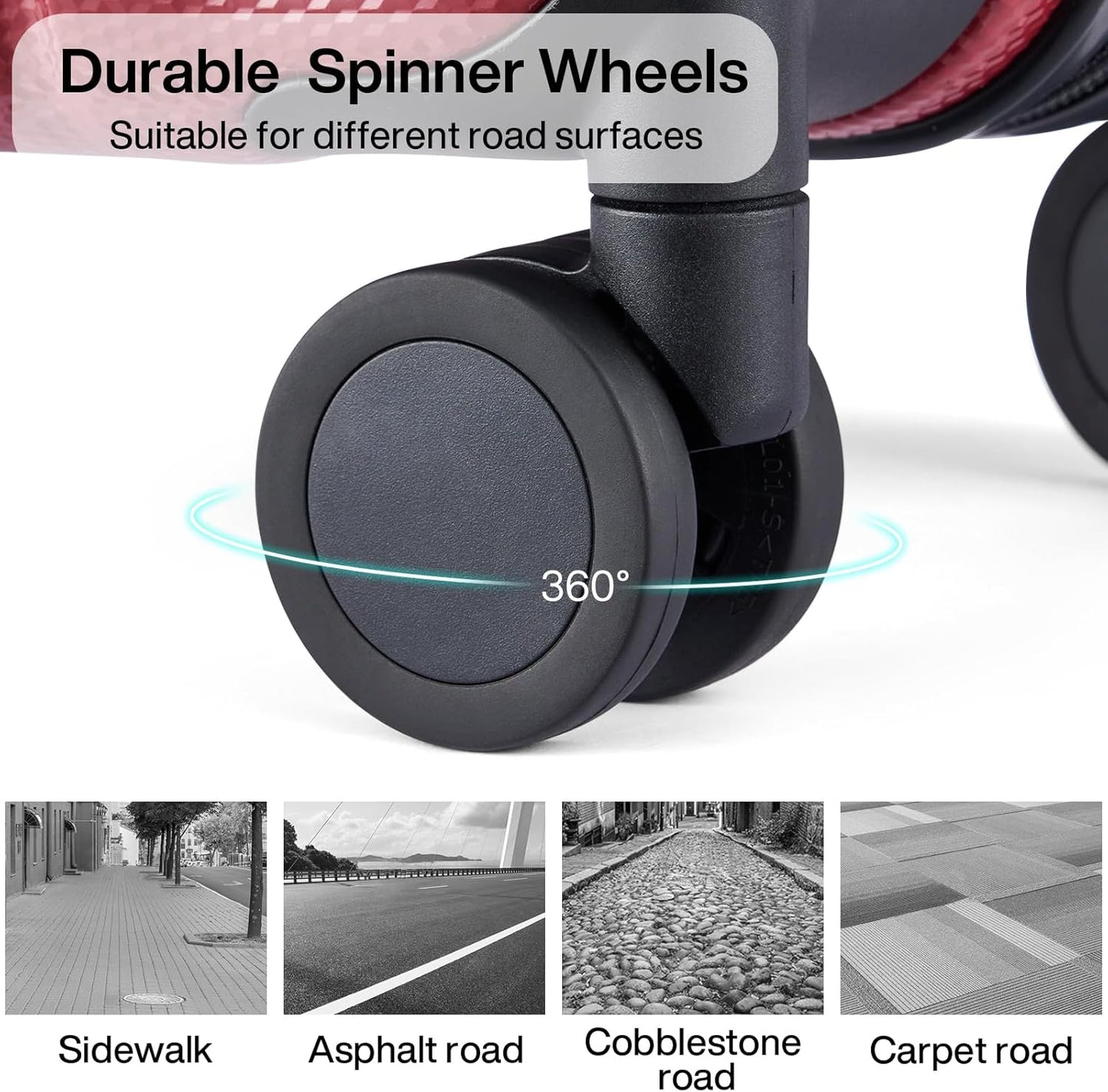 Hanke 24 Inch Luggage Suitcases With Spinner Wheels Lightweight PC Hard Shell Rolling Suitcase With Travel Lock,Checked-Medium 24-Inch （Burgundy）