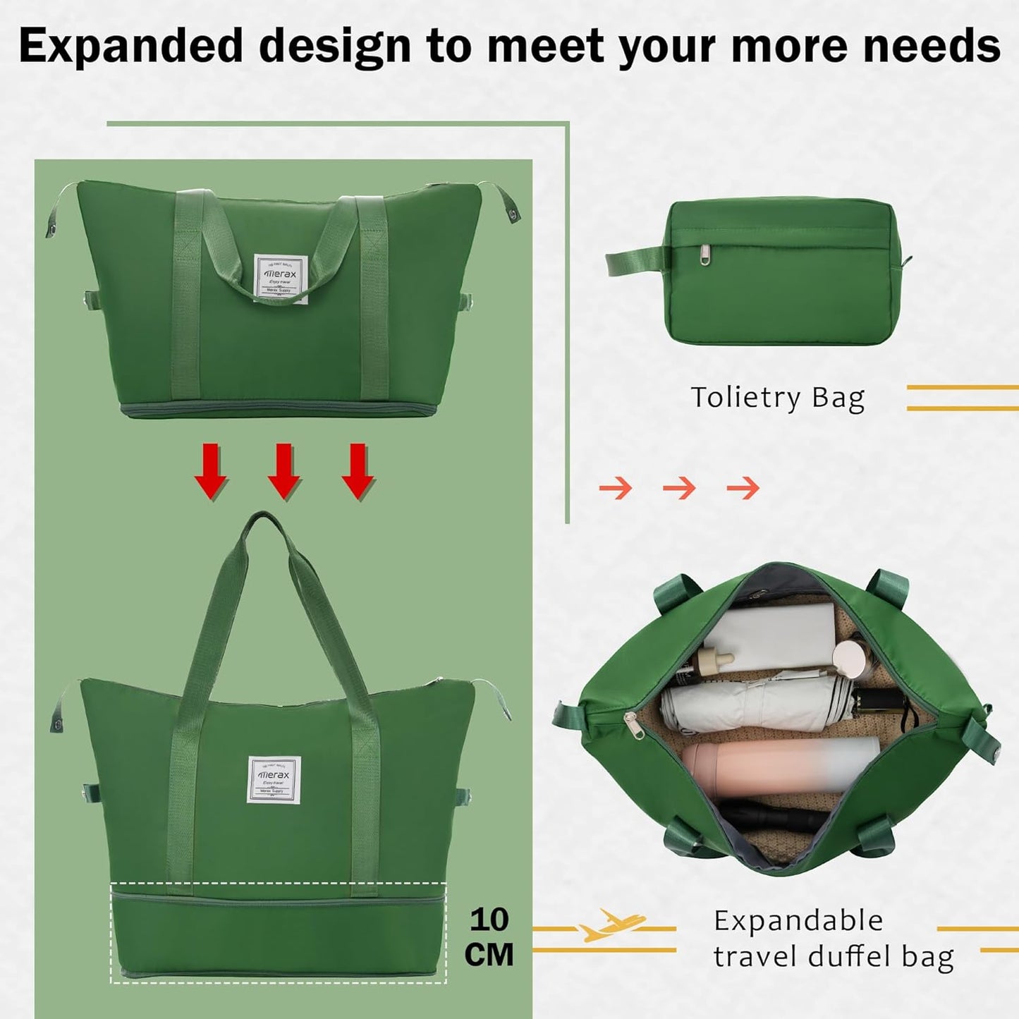 Merax Luggage Sets 2 Piece Suitcase Set, Hardshell 20 IN & 28 IN Suitcase Set with Duffel Bag, Travel Suitcases with Spinner Wheels and TSA Lock(Green)