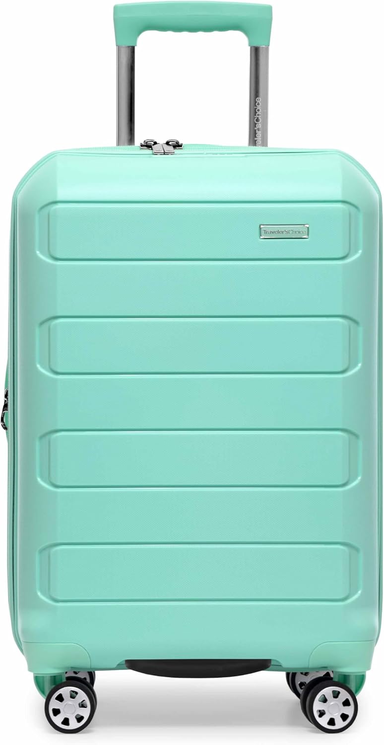 Traveler's Choice Pagosa Indestructible Hardshell Expandable Spinner Luggage, Mint, 22-Inch Carry-on