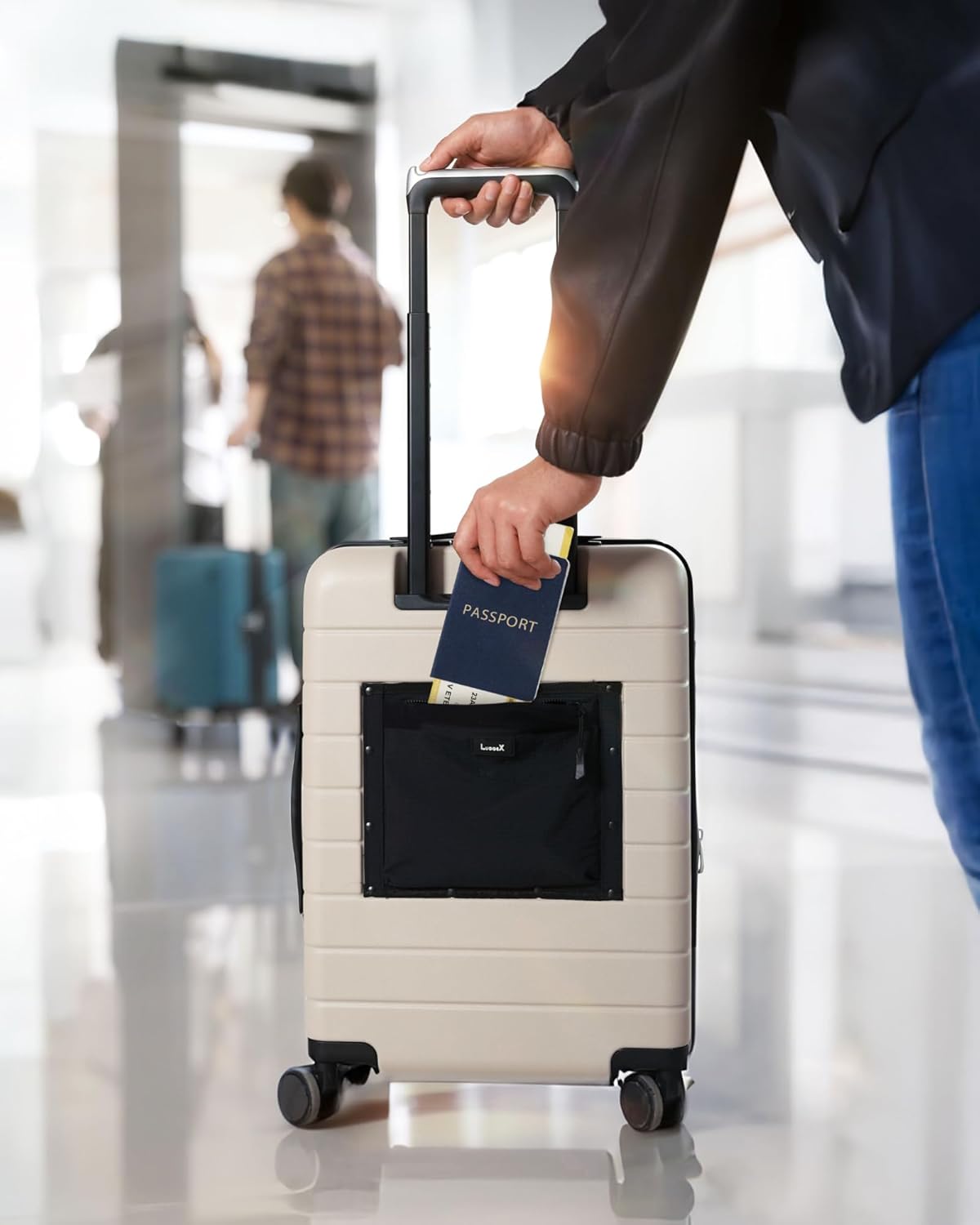 LUGGEX Carry On Luggage HUP3, 20 inch Expandable Hard Shell Suitcases with Spinner Wheels, Accelerate Access with DiHook, Handy Pouch (Reef Black)