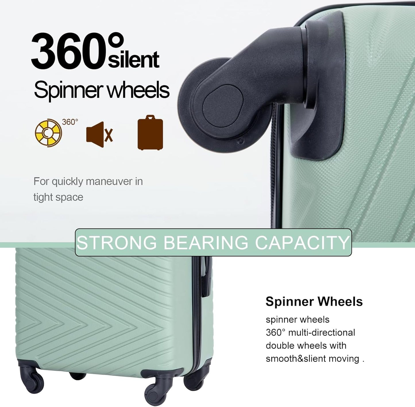 4-Piece Hardside Luggage Set with TSA Lock, Lightweight ABS Suitcases With Spinner Wheel, 16/20/24/28 inch, Olive Green