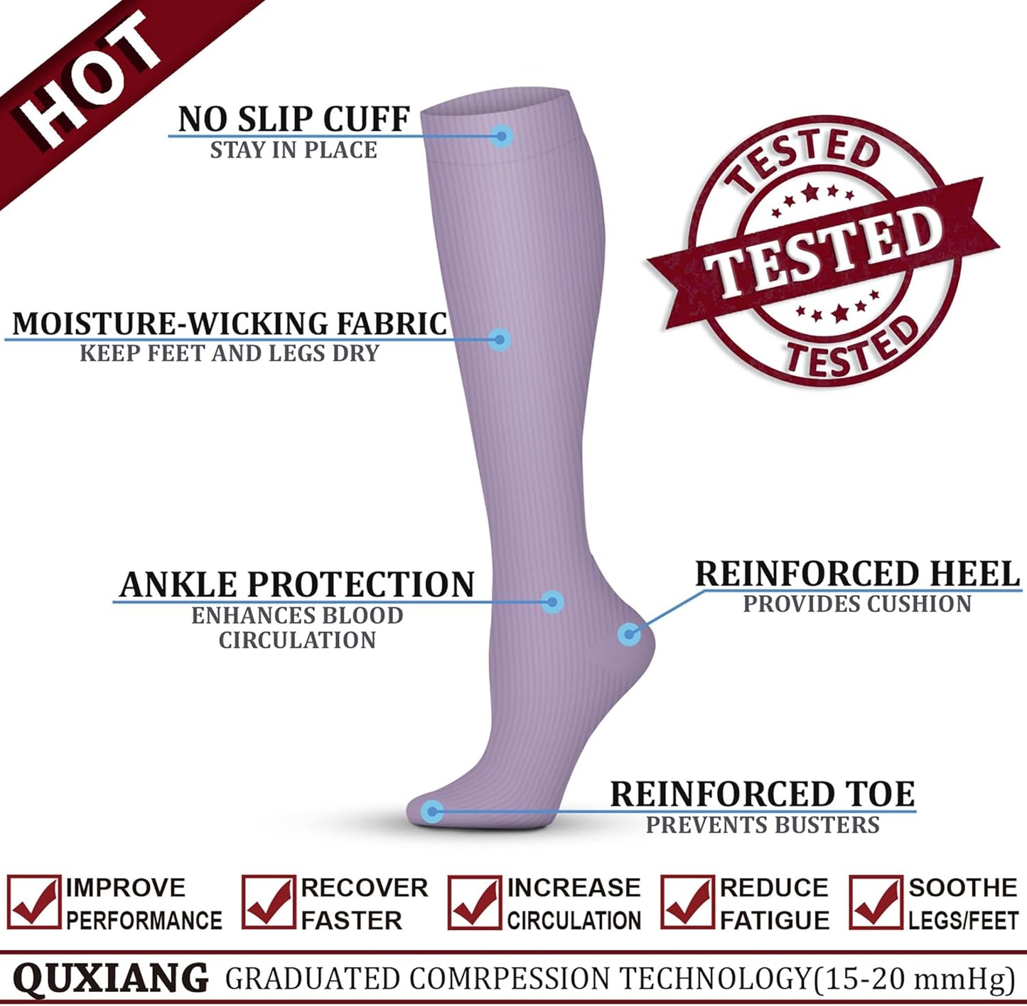 QUXIANG Copper Compression Socks for Women & Men Circulation (8 Pairs) - Best for Running Athletic Cycling - 15-20 mmHg