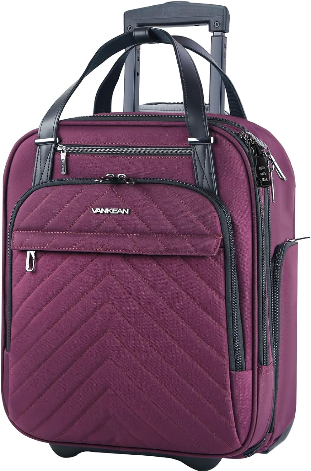VANKEAN Carry On Underseat 16-inch Multi-functional Underseater Lightweight Overnight Suitcase with Wheels, Roller Case for Men Women Travel Business, Burgundy