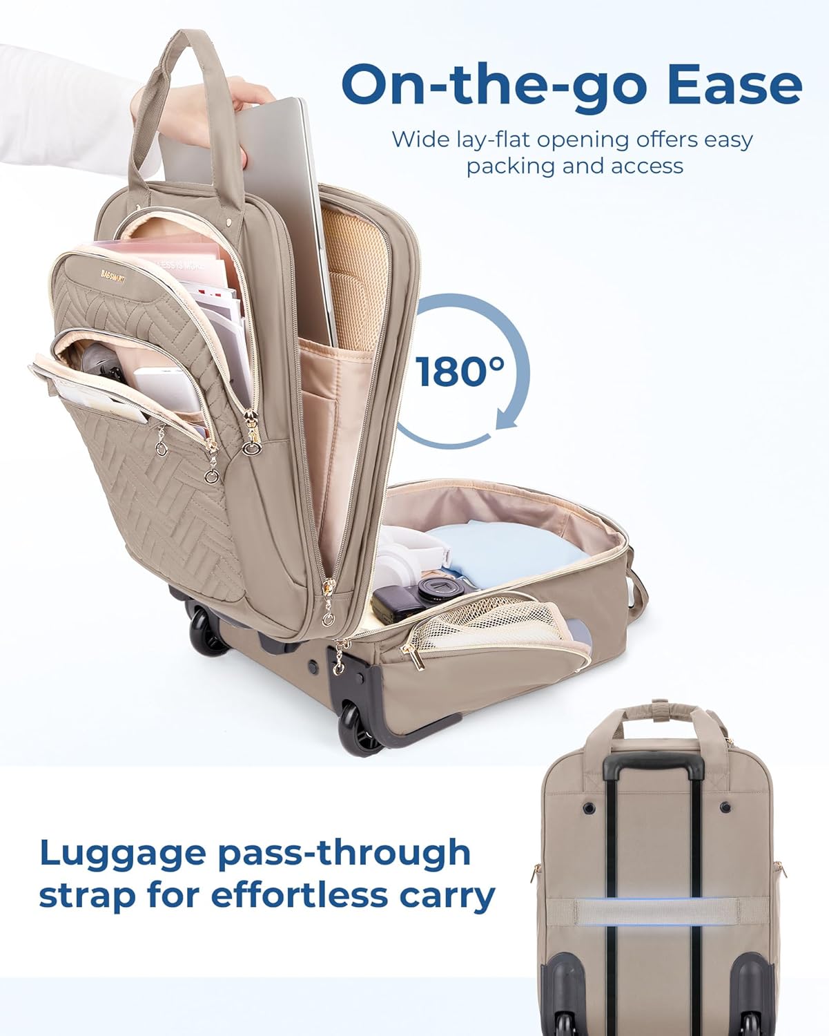 BAGSMART Underseat Carry On Luggage Airline approved,16-inch Underseater Softside Travel Suitcase with Wheels Lightweight Overnight Rolling Carry-on Luggage for Women Men Weekender, Brown