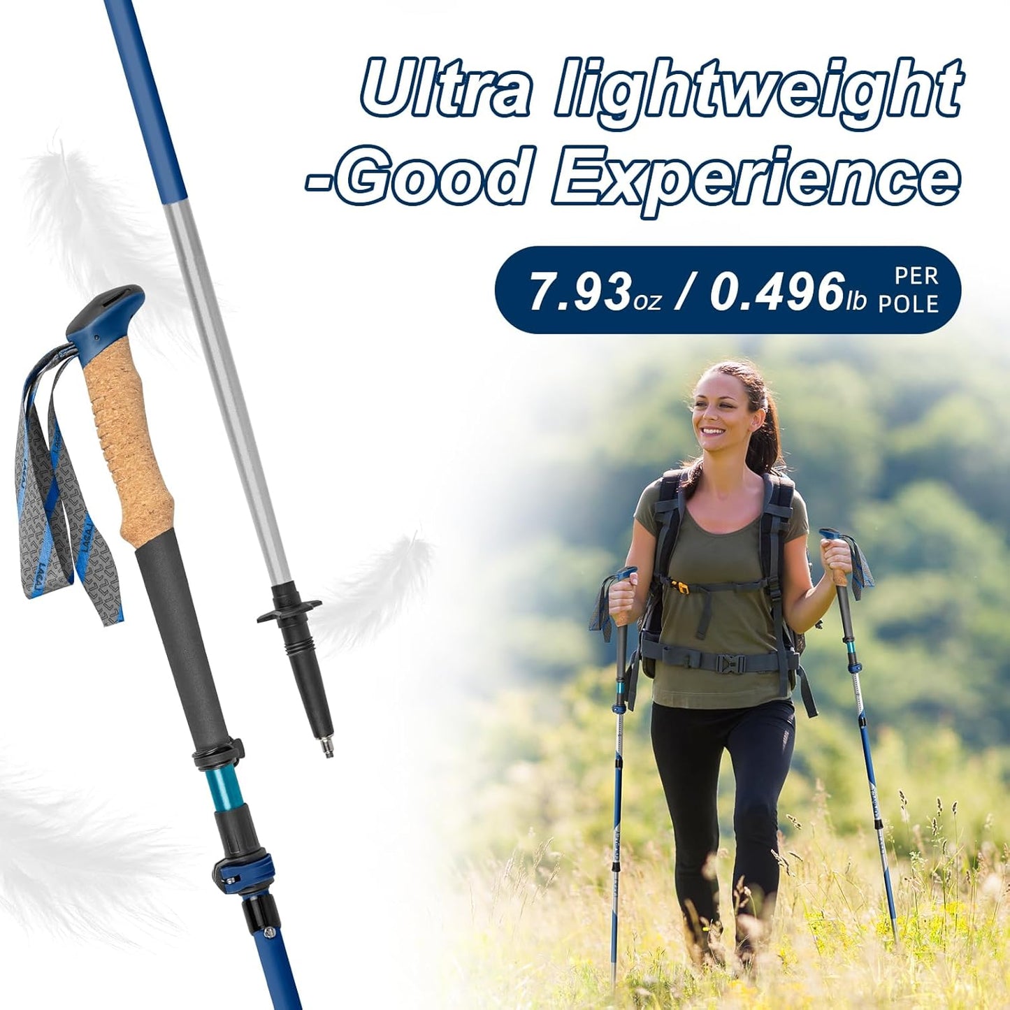 Trekking Poles, Collapsible Hiking Poles,Lightweight and Compact Walking Sticks with Adjustable Height for Men and Women