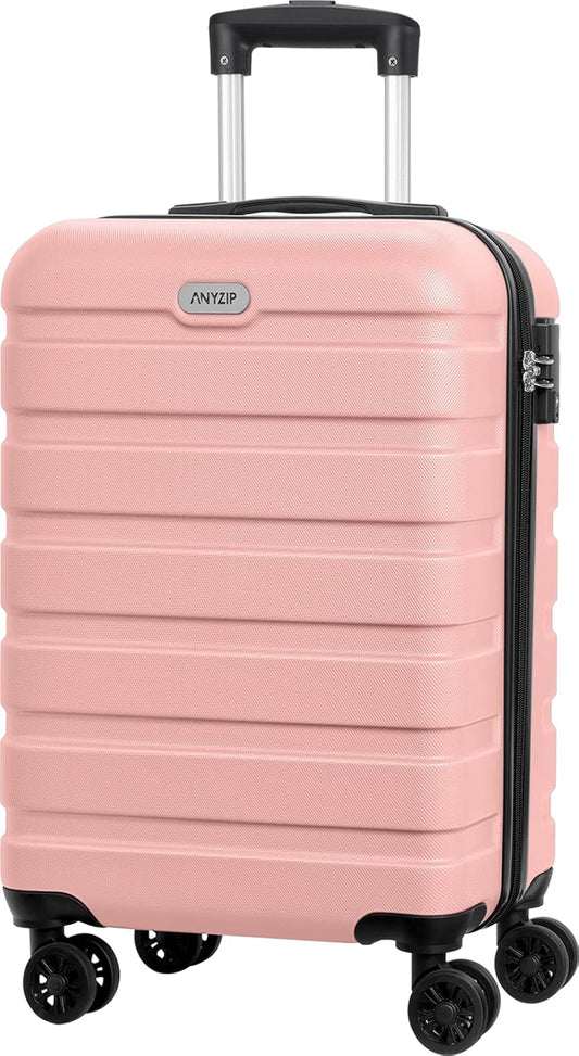 AnyZip Luggage PC ABS Hardside Lightweight Suitcase with 4 Universal Wheels TSA Lock Carry-On 20 Inch Pink