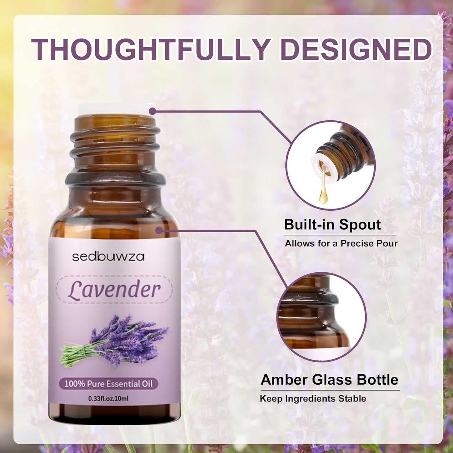 Sedbuwza Vanilla Lavender Essential Oil Set, Vanilla Fragrance Oil Lavender Scent Oil Set for Diffuser, Aromatherapy, Massage, Soap, Candle Making 2 x 10 ml