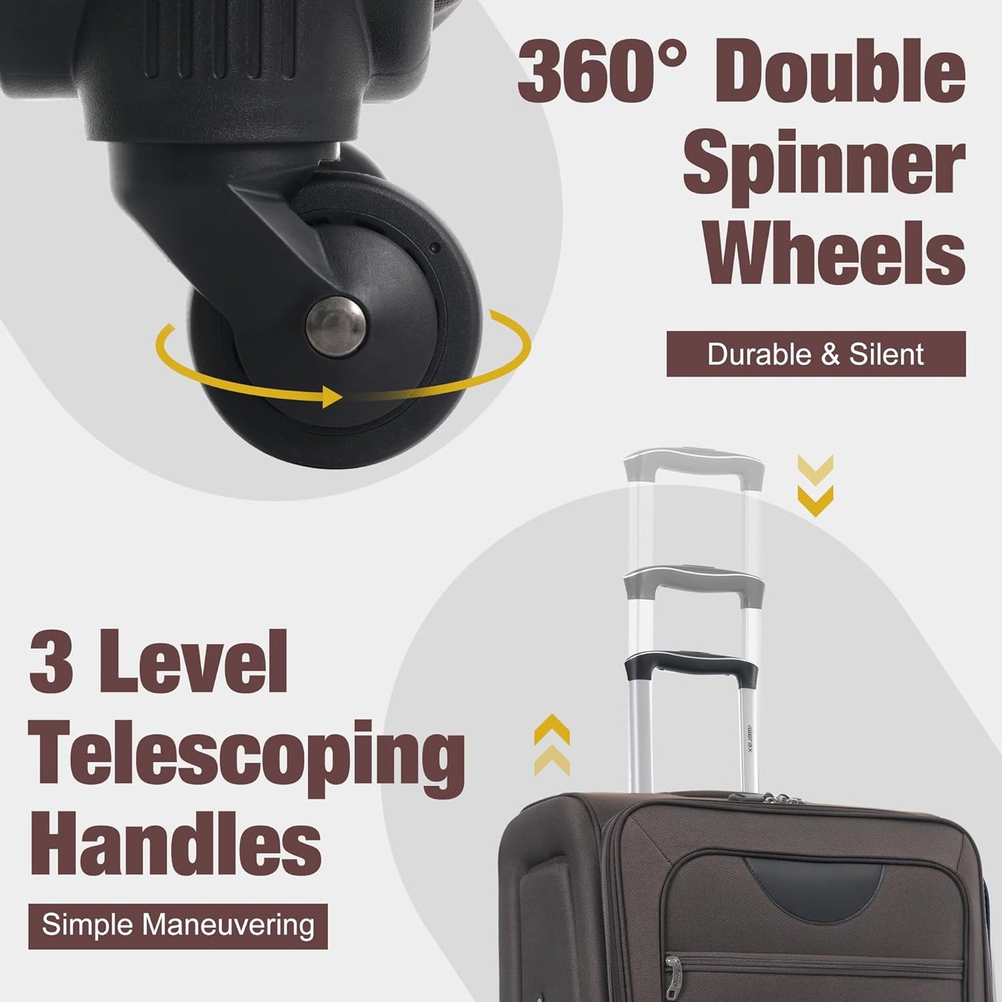 Merax Softside Luggage Set 3 Piece Suitcase with Duffel Bag Spinner Wheels Lightweight Expandable Travel Luggage 22" 26" 30",Brown