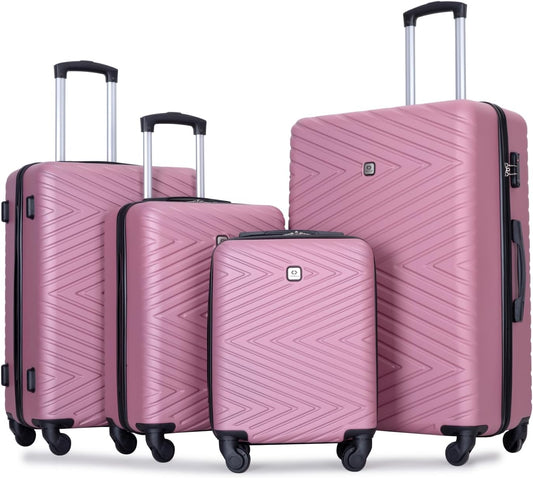 4-Piece Hardside Luggage Set with TSA Lock, Lightweight ABS Suitcases With Spinner Wheel, 16/20/24/28 inch, Pink