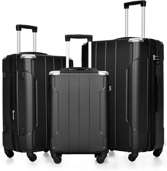 Merax Luggage Set 3 Piece Hardshell Suitcases with Spinner Wheels, TSA Lock, Lightweight Travel Luggage 20" Carry On 24" 28" Checked for Family Trips