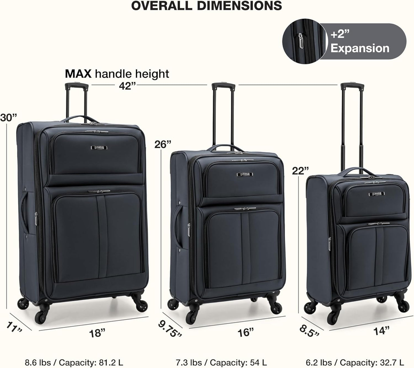 U.S. Traveler Anzio Softside Expandable Spinner Luggage, Dark Grey, 3-PIece Set (22/26/30)