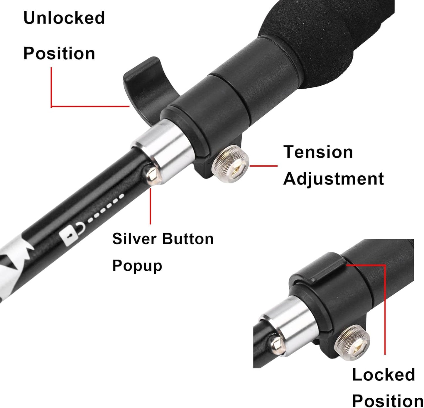 Lightweight Collapsible Trekking Pole - 7075 Aluminum Adjustable Walking Stick for Hiking & Travel, Foldable Quick-Lock Design, Single Pole for Adults & Seniors