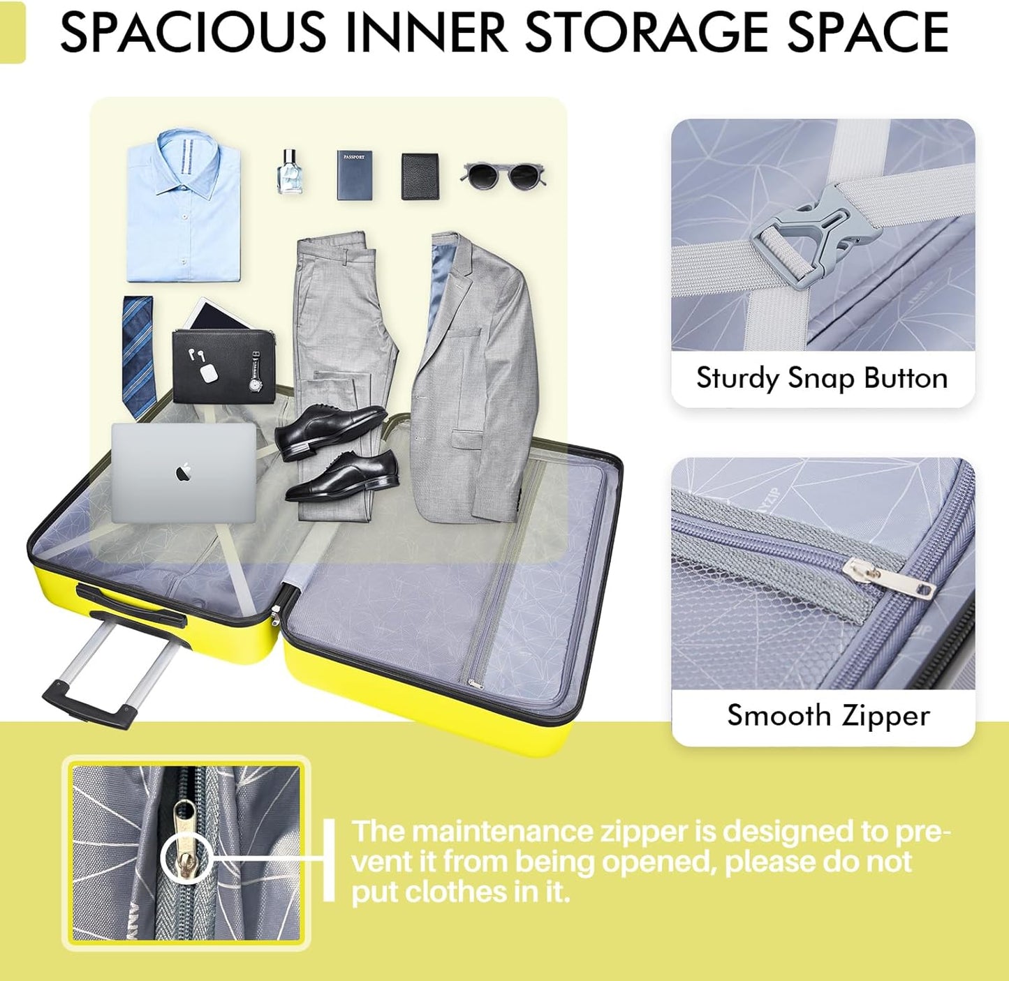 AnyZip Luggage PC ABS Hardside Lightweight Suitcase with 4 Universal Wheels TSA Lock Checked-Medium 24 Inch Yellow