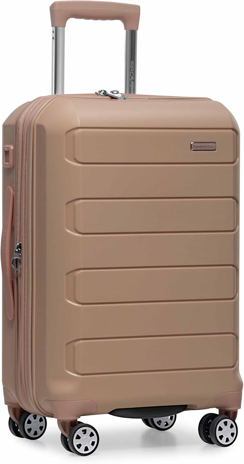 Traveler's Choice Pagosa Indestructible Hardshell Expandable Spinner Luggage, Latte Beige, 22-Inch Carry-on
