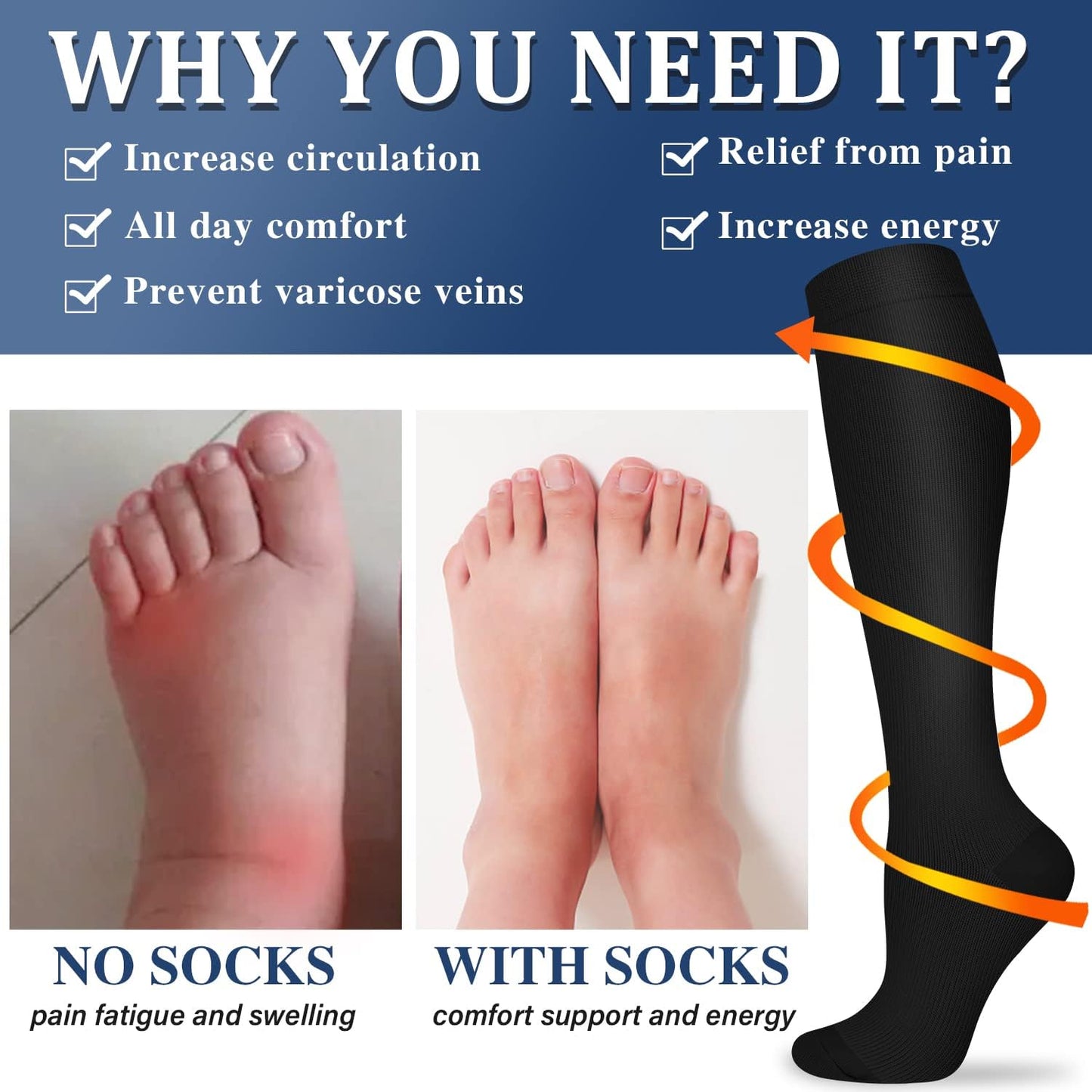Compression Socks for Women and Men Circulation (3 Pairs) is Best Support for Running Athletic Cycling Hiking