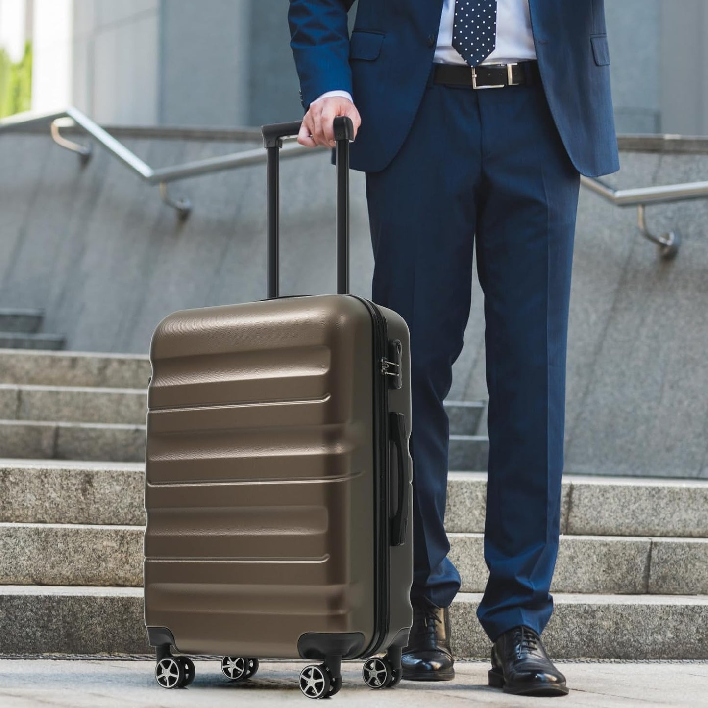 Merax Luggage Set 6 Piece, Hardshell ABS Suitcases with 8 Silent Spinner Wheels, Durable and Lightweight Travel Luggage for Family Trips, Brown