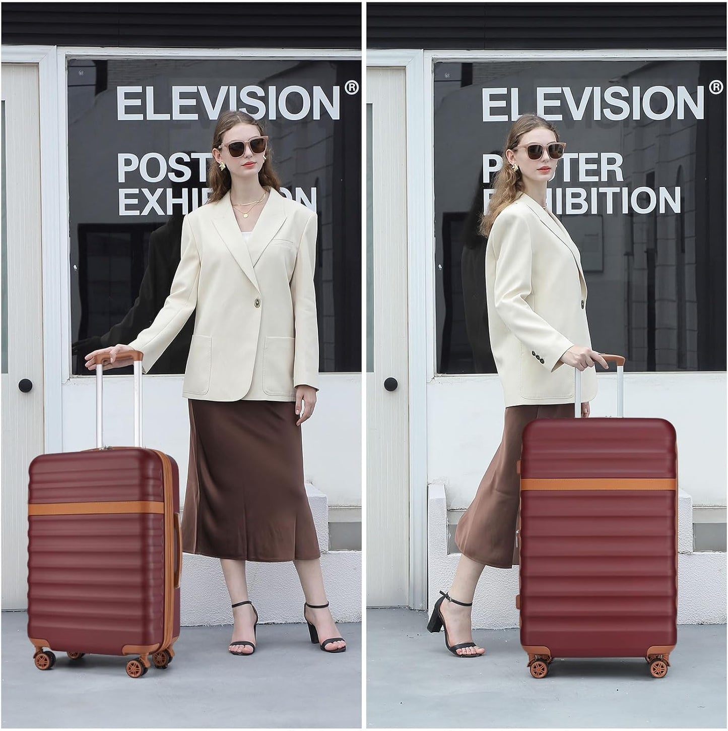 Kono Expandable 28 Inch Large Checked Luggage: ABS+PC Hardside Trolley Travel Case - Hard Shell Suitcase with TSA Lock, Burgundy