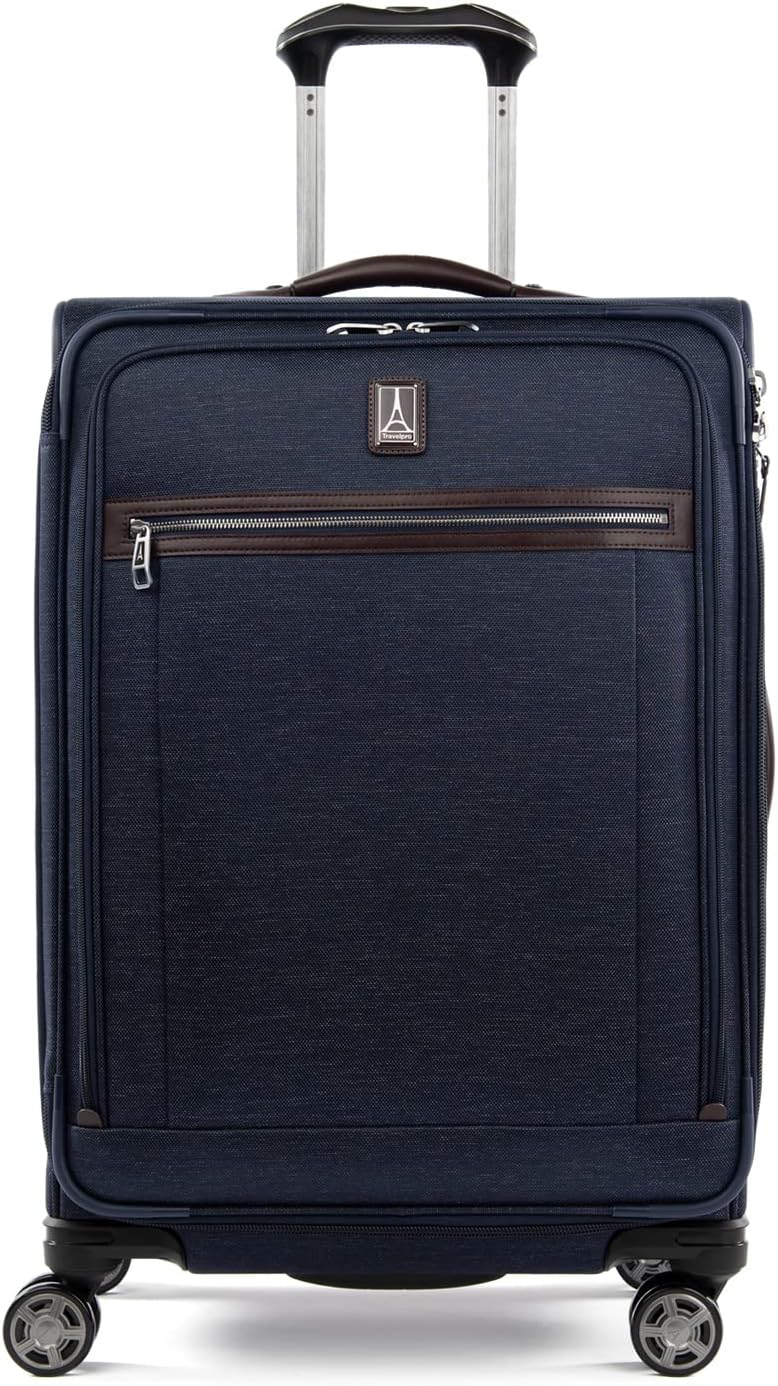 Travelpro Platinum Elite Softside Expandable Checked Luggage, 8 Wheel Spinner Suitcase, TSA Lock, Men and Women, True Navy Blue, Checked Medium 25-Inch