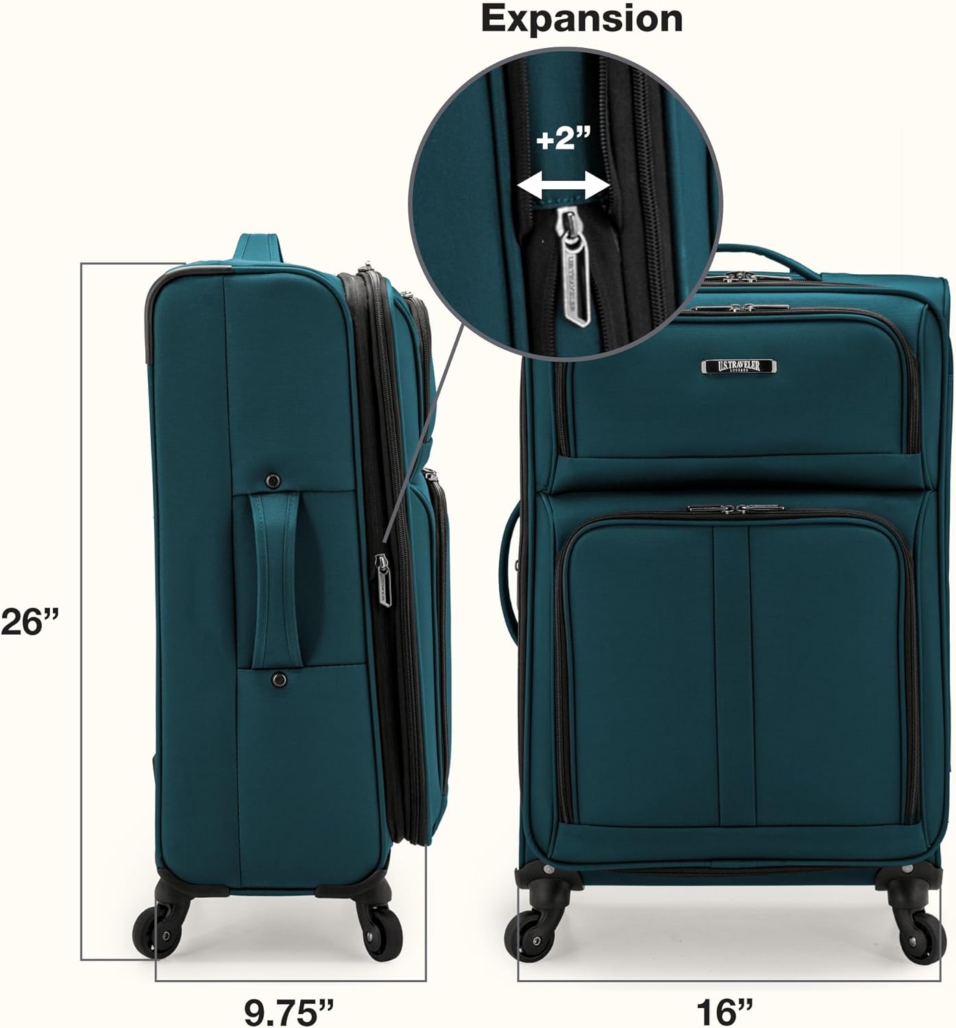 U.S. TRAVELER Anzio Softside Sturdy Ballistic Nylon Expandable Travel Suitcase Luggage with 4 Spinner Wheels, Teal, Checked-Medium 26-Inch