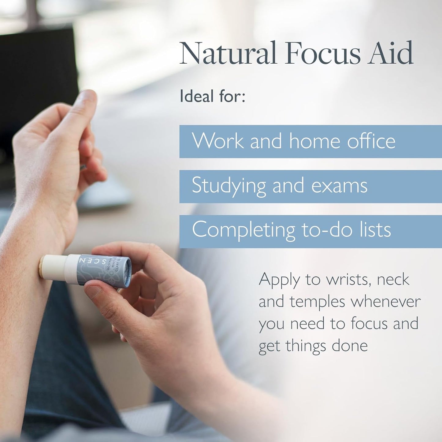 Scentered Aromatherapy Balm Stick for Focus & Concentration - Roll On Essential Oils Blend - 100% Natural: Rosemary, Mint, Clary Sage in Shea Butter - Aromatherapy Gifts for Women