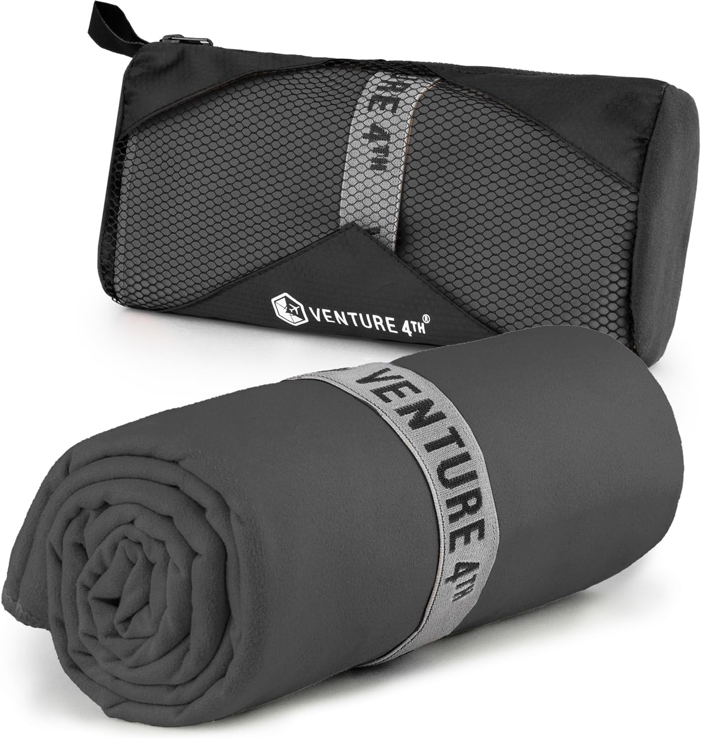 VENTURE 4TH Quick Dry Towel. Microfiber Travel Towel Ideal for Camping, Hiking, Backpacking, Gym. Lightweight & Fast Drying Travel Towels for Body. Compact & Easy to Pack - Charcoal Large